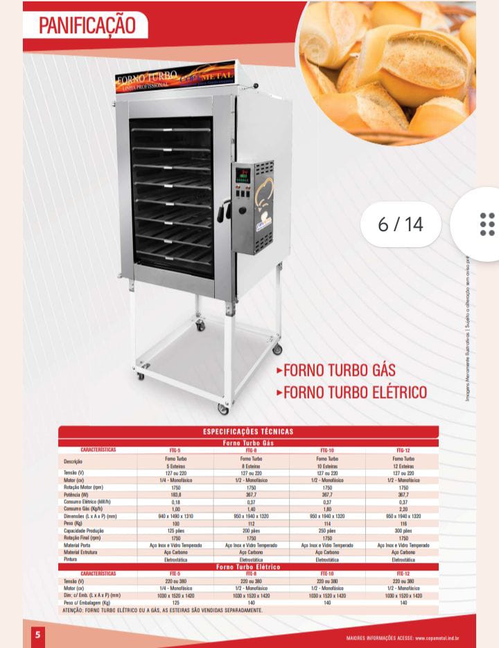 Forno Turbo Gás / Forno Turbo Elétrico